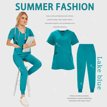 Surgical Uniforms Woman Scrub Set Medical Nurse Beauty Salon Workwear Clinical Scrubs Top Pants Spa Doctor Nursing Clinical Suit-KarWorkwear