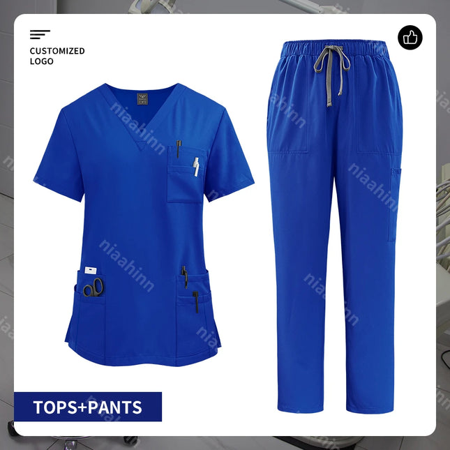 Customizable Logo Pet Grooming Institution Scrubs Workwear Health Service Medical Uniform Hospital Nursing Clothes with Pockets-KarWorkwear