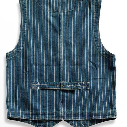Retro American Striped Workwear Vest Waed Denim Svel Waistcoat Trendy Youth Casual V-ne Four Seasons Outerwear