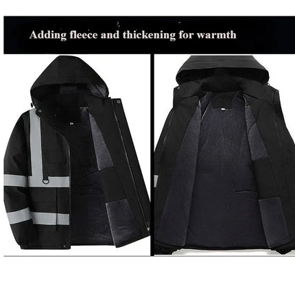 Winter Work Jacket Men, Waterproof Windproof Reflective Thermal Coat, Fleece Lined Abrasion Resistant Parka