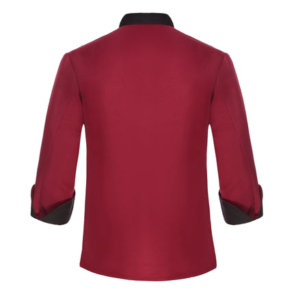Unisex Mens Womens Chef Jacket Long Sleeve Contrast Color Coat Restaurant Kitchen Cooking Apparel Work Wear Uniform with Hat-KarWorkwear