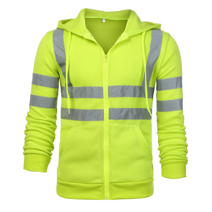 Man Sweatshirt Fashion High Visibility Mens Road Work Jacket Men'S Reflective Strip Hoodies Color Block Long Sleeve Work Coat