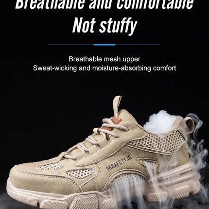 Work Shoes Hollow Breathable Steel Toe Boots Lightweight Safety Work Shoes Anti-slippery For Men Women Male Work Sneaker