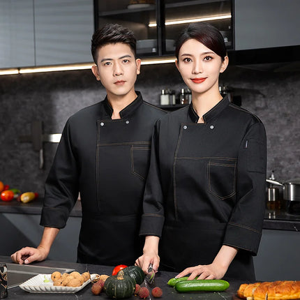 grey Chef uniform Long Sleeve chef jacket Cook Coat Chef T-shirt Baker Work Uniform Waiter Restaurant Hotel Clothes women Logo-KarWorkwear