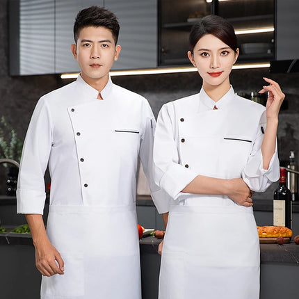 Men chef jacket with apron Long Sleeve Chef uniform Restaurant Cook Coat Chef T-shirt Work Uniform Hotel Clothes Logo women-KarWorkwear