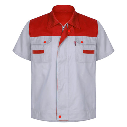 Men Women Short Sleeve Work Coat Workshop Shirts Motor Mechanic Uniform with Two-pocket T-shirts Man Workshop Overalls Top-KarWorkwear