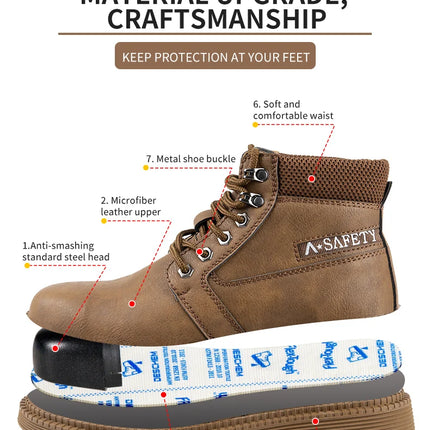 Leather Men Work Safety Shoes Anti-smashing Steel Toe Cap Working Boots Construction Indestructible Work Sneakers Men Shoes