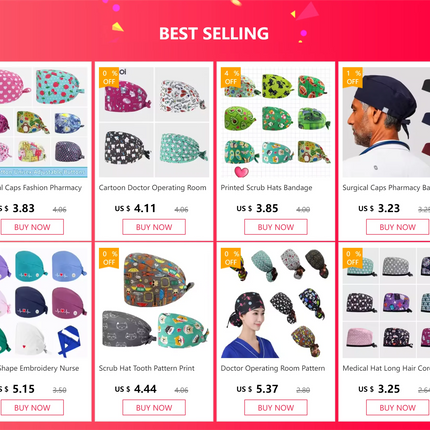 Cartoon Doctor Operating Room Pattern Printed Nursing Head Cap Lab Scrub Pet Hospital Surgical Hat Unisex Dentist Scrub Cap 2023