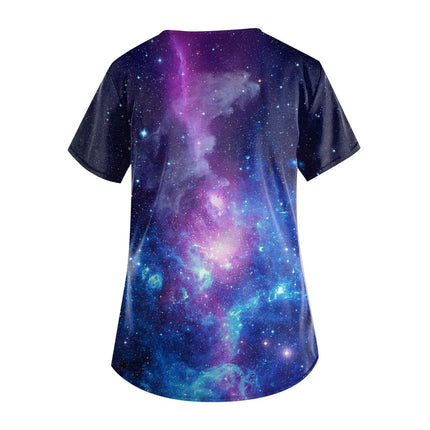 Casual Nurse Uniform Print Women Short Sleeve Tops V-Neck Blouse Shirt Pocket Beauty Care Scrub Uniforms Enfermera Mujer 2024-KarWorkwear