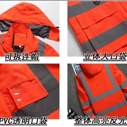 Men's Work Jacket with Reflective Stripes, Custom Logo Available, Casual Autumn Winter Coat for Men