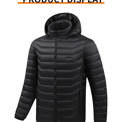 Male Intelligent Heating Workwear Jacket 2025 New USB Multi Control Fast Heating Coat Black Hooded Cotton Jacket Plus Size S-6XL