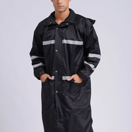 Adult Solid Color Raincoat Long Sleeve Hooded Reflective Stripe Jacket Traffic Office/Firefighter Work Uniform Emergency Poncho-KarWorkwear