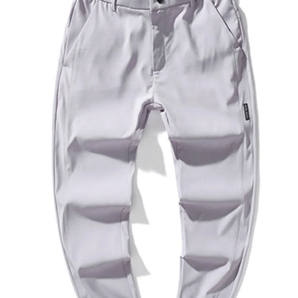 Men's casual pants, semi elastic waistband, nylon ice silk elastic straight tube, light gray, business gentleman, summer casual