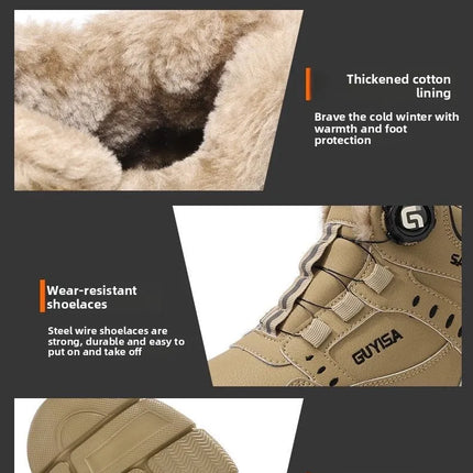 Fleece-lined Work Men's Safety Shoes Winter Steel Toe Rotation Button Thickened Warm Woman Anti-smashing Security Boots Protect