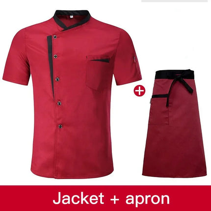 Short Sleeve Chef Jacket Set Hotel Kitchen Work Uniform Cook Restaurant Cooking Shirts+Hat+Apron-KarWorkwear
