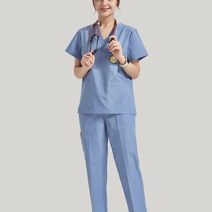 Ultra Light Scrub Set Medical Nurse Uniform for Women Men Hospital Doctor Workwear Poplin Fabric Veterinary Surgical Outfit 8020-KarWorkwear