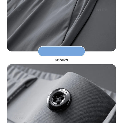 Spring Summer Men's Casual Pants Business Stretch Slim Fit Elastic Waist Jogger Korean Classic Thin Black Gray Trousers Male