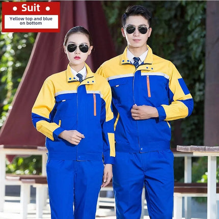 Reflective strip workwear set factory uniform long sleeved wear-resistant thick welding auto repair labor protection suit