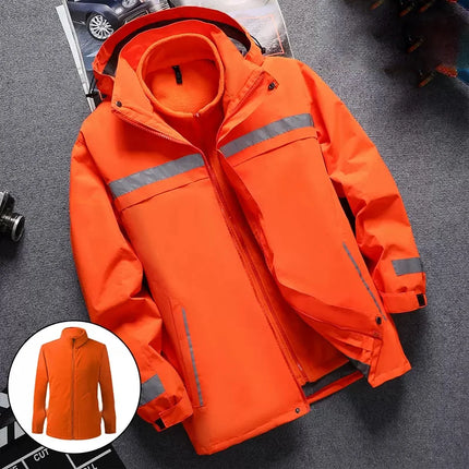 Reflective Jacket Waterproof and Warm with Dechable Fleece Linner 3 in 1 Hi Vis Windproof Workwear Jacket Men for Winter L-7XL