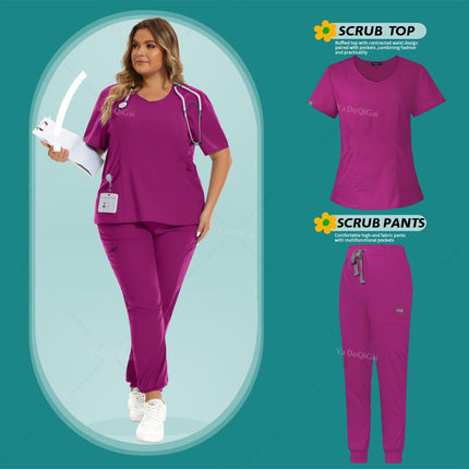 Medical Scrubs Set Women Stretch Work Uniforms Easy Fit Scrubs Tops Pants Jogger Set Hospital Nurse Uniform Dentist Overalls XXL-KarWorkwear