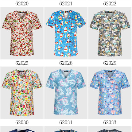 Niaahinn Gray Owl Printing Spa Uniform Women Beauty and Health Scrub Tops Beauty Salon Work Uniform Beauty Salon Scrubs Workwear-KarWorkwear