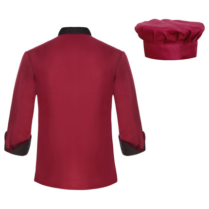 Unisex Mens Womens Chef Jacket Long Sleeve Contrast Color Coat Restaurant Kitchen Cooking Apparel Work Wear Uniform with Hat-KarWorkwear
