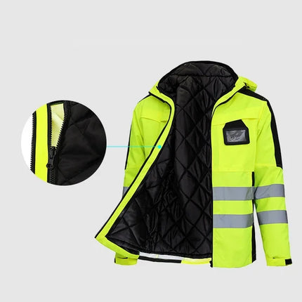 Hi Vis Work Clothing Working Suit For Man Mechanic Warm Winter Reflective Safety Work Coveralls Detachable Cotton Padded Linner
