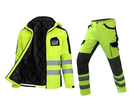Hi Vis Work Clothing Working Suit For Man Mechanic Warm Winter Reflective Safety Work Coveralls Detachable Cotton Padded Linner