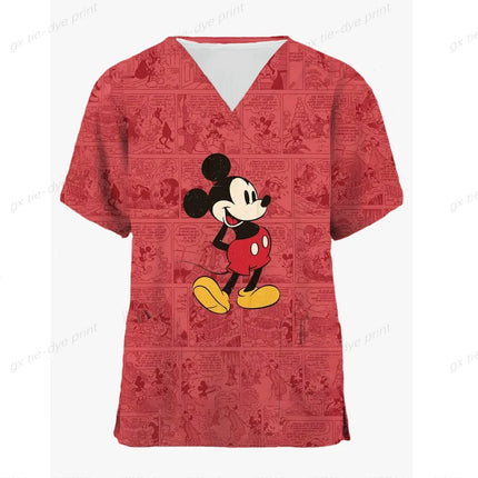 Miniso Disney Mickey Mouse 3DPrint Nurse Medical Uniforms V-neck Short Sleeve Pocket Workwear Scrubs Medical Accessories Uniform-KarWorkwear