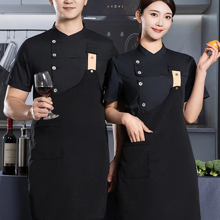 black chef uniform Chef Jacket Short Sleeve Cook Coat Chef T-shirt Baker Work Uniform Waiter Restaurant Hotel Clothes women Logo-KarWorkwear