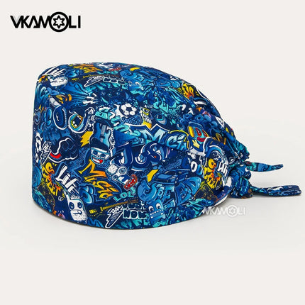 Skull pattern Scrubs hat Wholesale Fashion Breathable Scrub Cap Unisex Health service Workers adjustable caps nursing hat-KarWorkwear