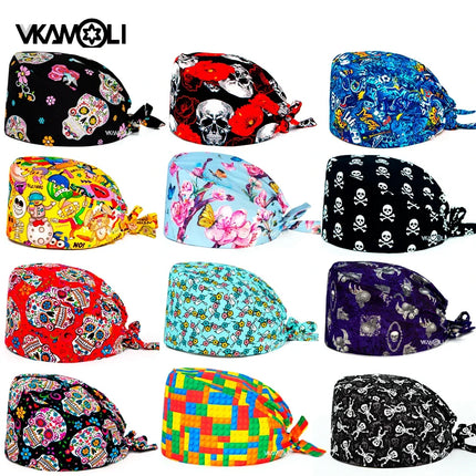 Skull pattern Scrubs hat Wholesale Fashion Breathable Scrub Cap Unisex Health service Workers adjustable caps nursing hat-KarWorkwear