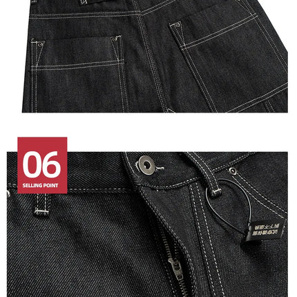 MIJKO Black Original Cow Jeans Wood Trousers Bright Line Design Comfortable Fit Workwear Casual Pants ZJ118