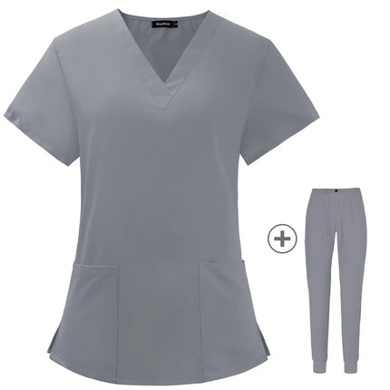 Solid Color Nursing Scrubs Women Uniforms Elasticity Pet Clinic Nurse V-neck Medical Hospital Doctor Working Clothing Wholesale-KarWorkwear