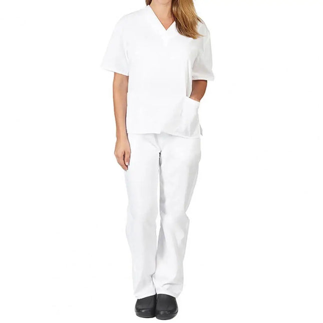 Nurse Outfit Professional V-neck Nurse Uniform Set for Salon Spa Pet Grooming Solid Color Short Sleeve Tops Pants for Work-KarWorkwear