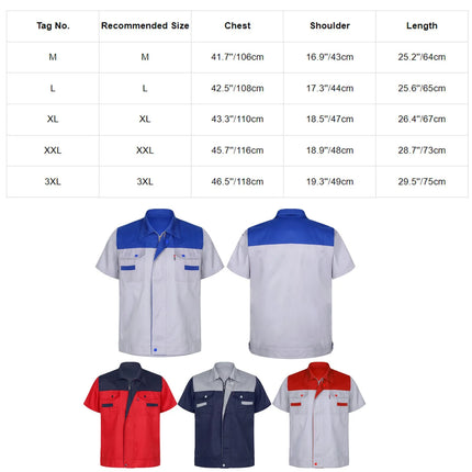 Men Women Short Sleeve Work Coat Workshop Shirts Motor Mechanic Uniform with Two-pocket T-shirts Man Workshop Overalls Top-KarWorkwear