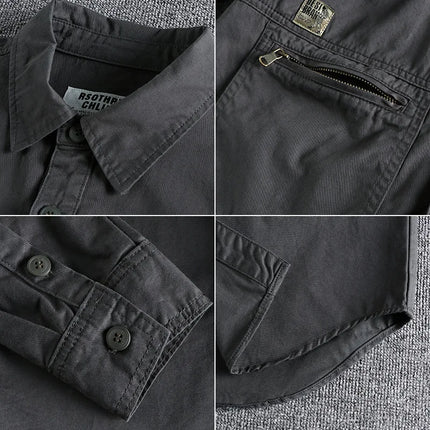 Heavy Industry Washed Male Workwear Military Shirt Jacket Fashion Men's Long Sleeve Shirt Handsome Trendy Versatile Loose Tops