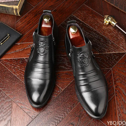 Winter Men's Elegant Boots Ankle non slip Leather Shoes British Zip Black Knight boots Pointed Punk Platform male Booties Botas