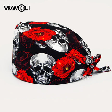 Skull pattern Scrubs hat Wholesale Fashion Breathable Scrub Cap Unisex Health service Workers adjustable caps nursing hat-KarWorkwear