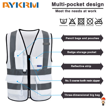 AYKRM 21 Colour （XS-8XL) Hi Vis Viz High Visibility Reflective Zip Pocket Security Waistcoats Jacket Workwear Vests