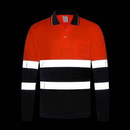 ANSI Class 2 Hi Vis Shirts Yellow Navy Long Sleeve Reflective Polo Shirt Safety Work Shirt for Construction Men