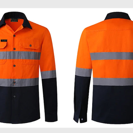 Miner Hi Vis Button Work Shirt for Men Reflective Yellow and Navy Blue Two Tone Safety Cotton Shirt
