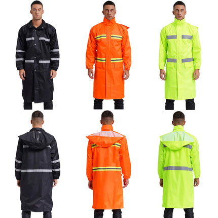 Adult Solid Color Raincoat Long Sleeve Hooded Reflective Stripe Jacket Traffic Office/Firefighter Work Uniform Emergency Poncho-KarWorkwear