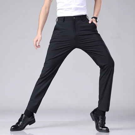 Spring Summer Men's Casual Pants Business Stretch Slim Fit Elastic Waist Jogger Korean Classic Thin Black Gray Trousers Male