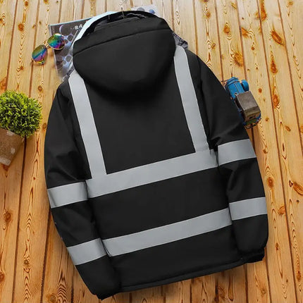 Winter Work Jacket Men, Waterproof Windproof Reflective Thermal Coat, Fleece Lined Abrasion Resistant Parka