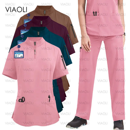 uniformes clinicos mujer Women Medical Uniforms Elastic Scrub Set Beauty Spa Hospital Surgical Top Pants Nursing Doctors Clothes-KarWorkwear