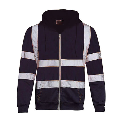Men Reflective Stripe Hoodie Sweatshirt Long Sleeve Fitting Zipper Hooded Pullover Sanitation Workers Work Clothes Sweatshirt
