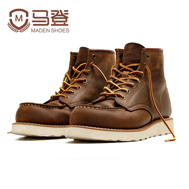 Maden Vintage 875 Ankle Boots Durable Leather High-top Shoes For Men Winter Round Toe Cowboy Boots Safety Work Shoes-KarWorkwear