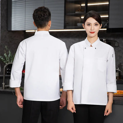 grey Chef uniform Long Sleeve chef jacket Cook Coat Chef T-shirt Baker Work Uniform Waiter Restaurant Hotel Clothes women Logo-KarWorkwear