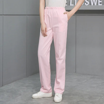 Solid Color Work Pants High Quality Women's Elastic Waist Doctor White Scrub Pants Spring Autumn Nurse Dental Care Uniform Pants-KarWorkwear